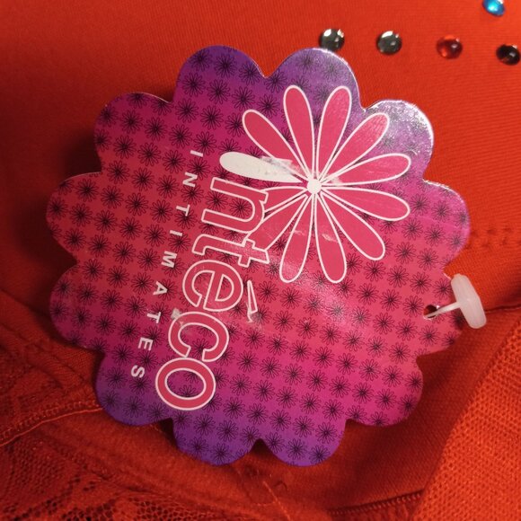 Inteco Intimates 40DD Bra Red Lace Underwire Adjustable Straps Rhinestone Accent - Picture 10 of 11